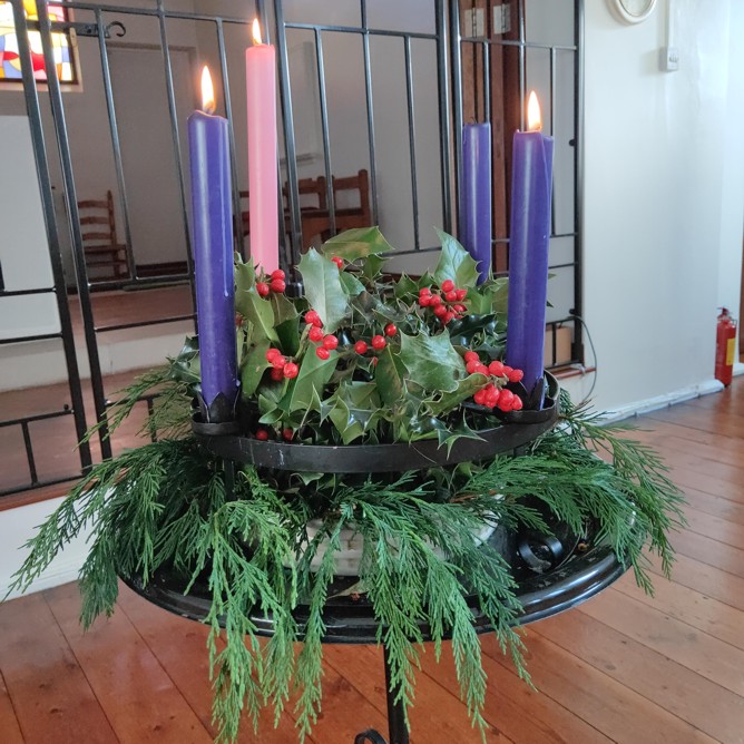 Advent wreath with three candles lit