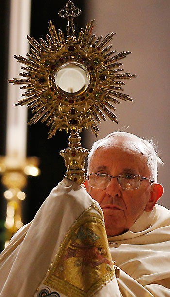 Pope Francis during Benediction on the Solemnity of Corpus Christi