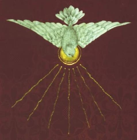 Detail of the dove on an altar frontal for Pentecost